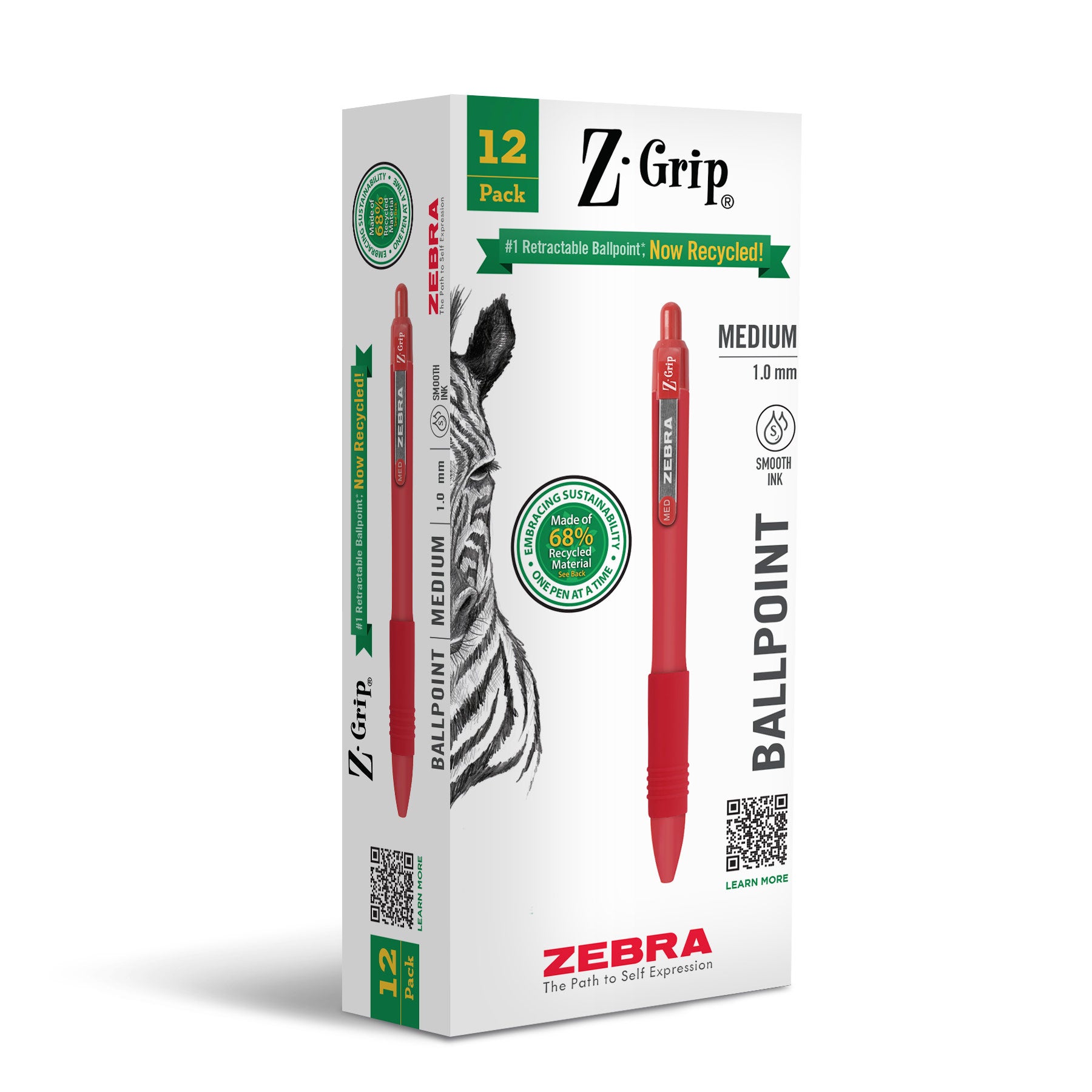 Zebra Z-Grip Funky Brights Ballpoint Pens – 8 Pack With Pink, Violet, Light Blue & Green Barrels (In Gift Box)