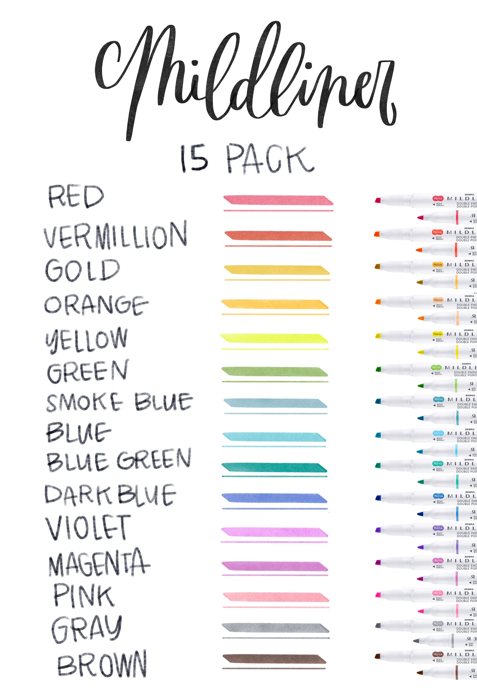 Zebra Mildliner Highlighter Swatches MILDLINER Dual-Tip Creative