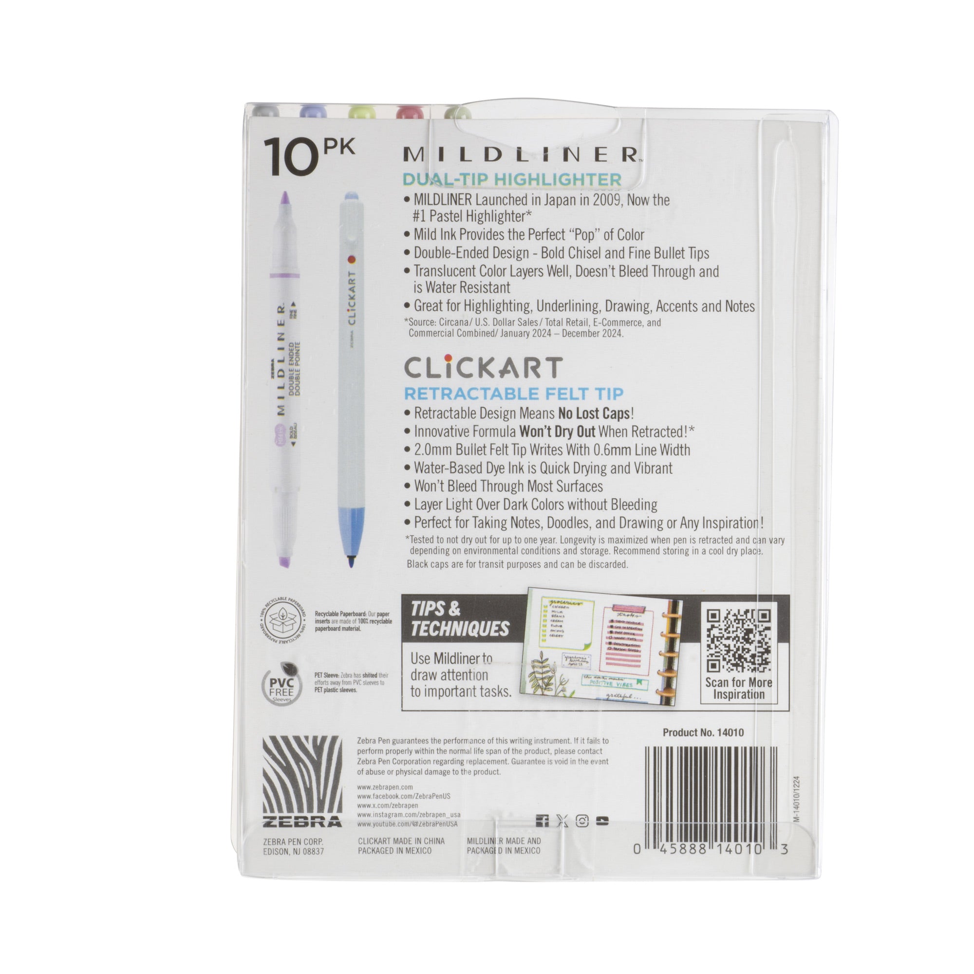 Journaling Set Asst 10pk - Mildliner HL (5) and Clickart (5)