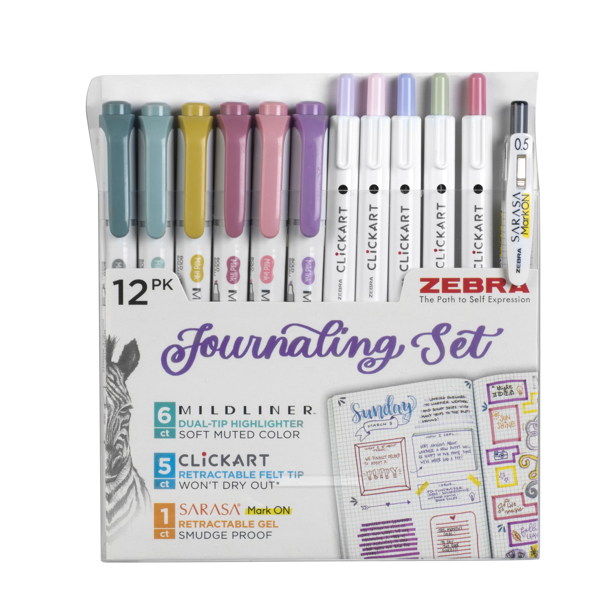 Journaling Set Asst 12pk – Mildliner HL (6) + Clickart(5) + Mark On (1)