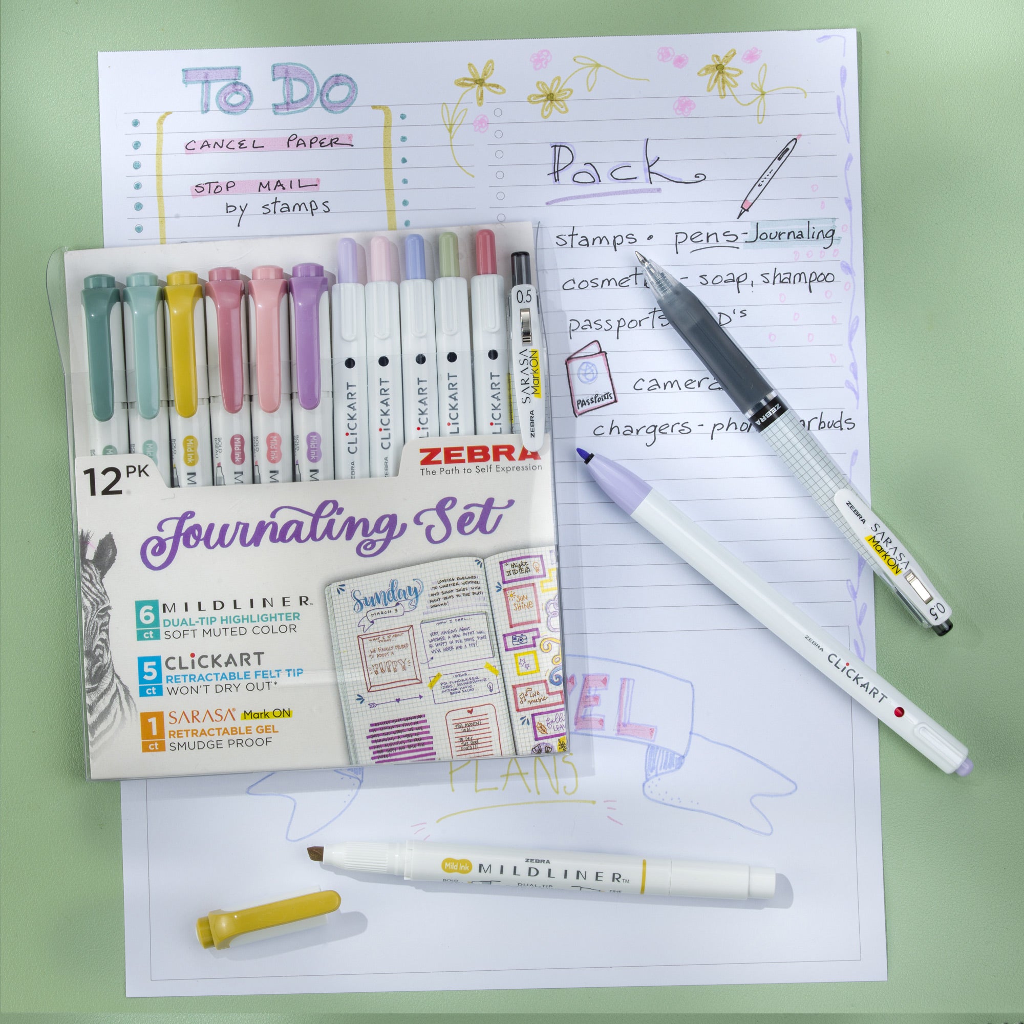 Journaling Set Asst 12pk – Mildliner HL (6) + Clickart(5) + Mark On (1)