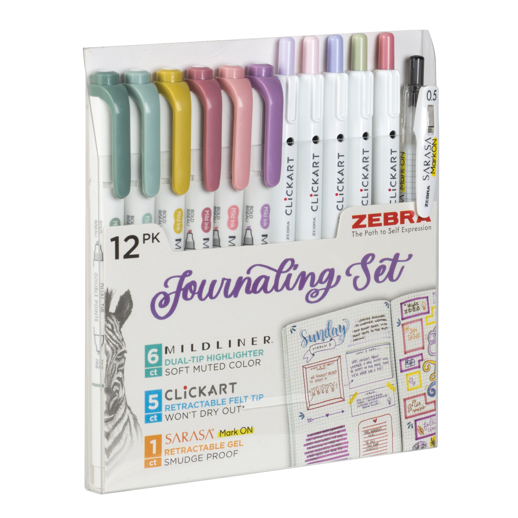 Journaling Set Asst 12pk – Mildliner HL (6) + Clickart(5) + Mark On (1)