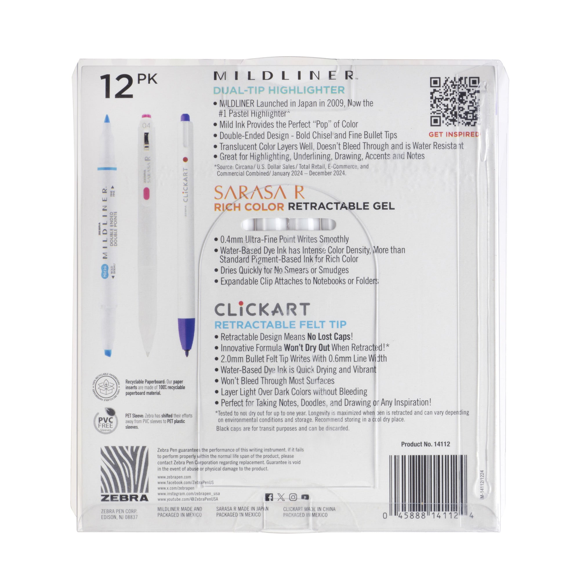 Creativity Collection Asst 12pk – Mildliner HL (4) + Sarasa R (4) + Clickart (4)