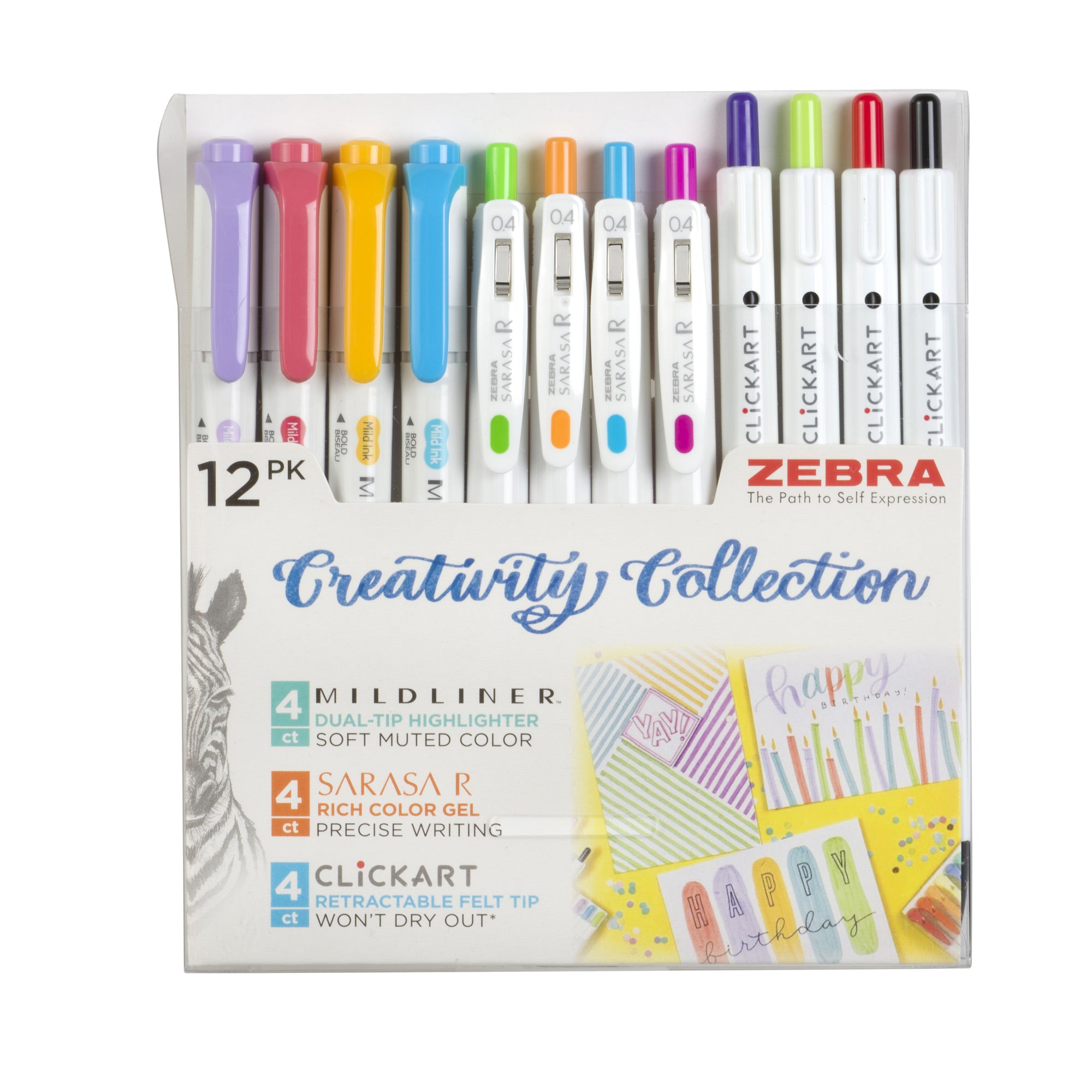 Creativity Collection Asst 12pk – Mildliner HL (4) + Sarasa R (4) + Clickart (4)