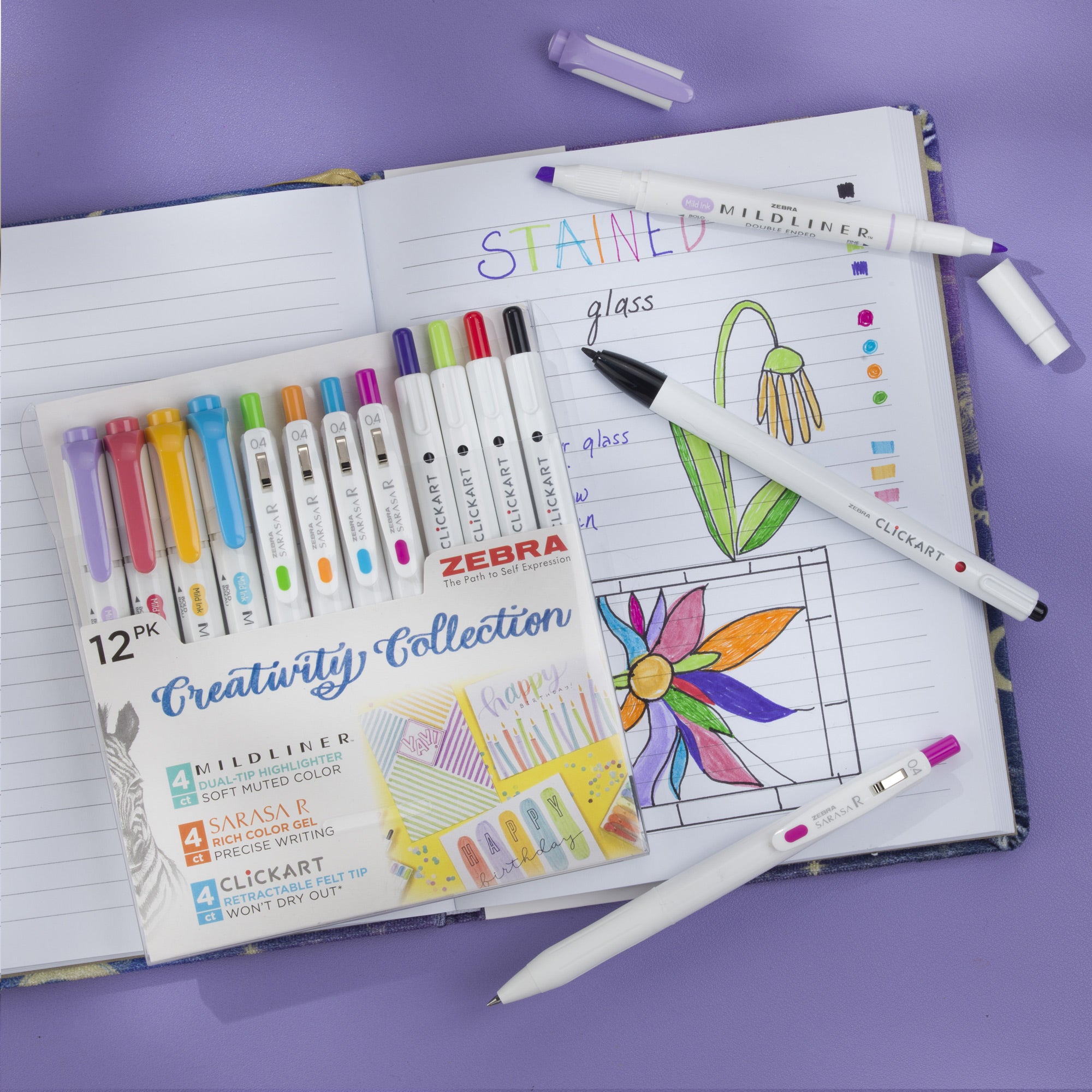 Creativity Collection Asst 12pk – Mildliner HL (4) + Sarasa R (4) + Clickart (4)