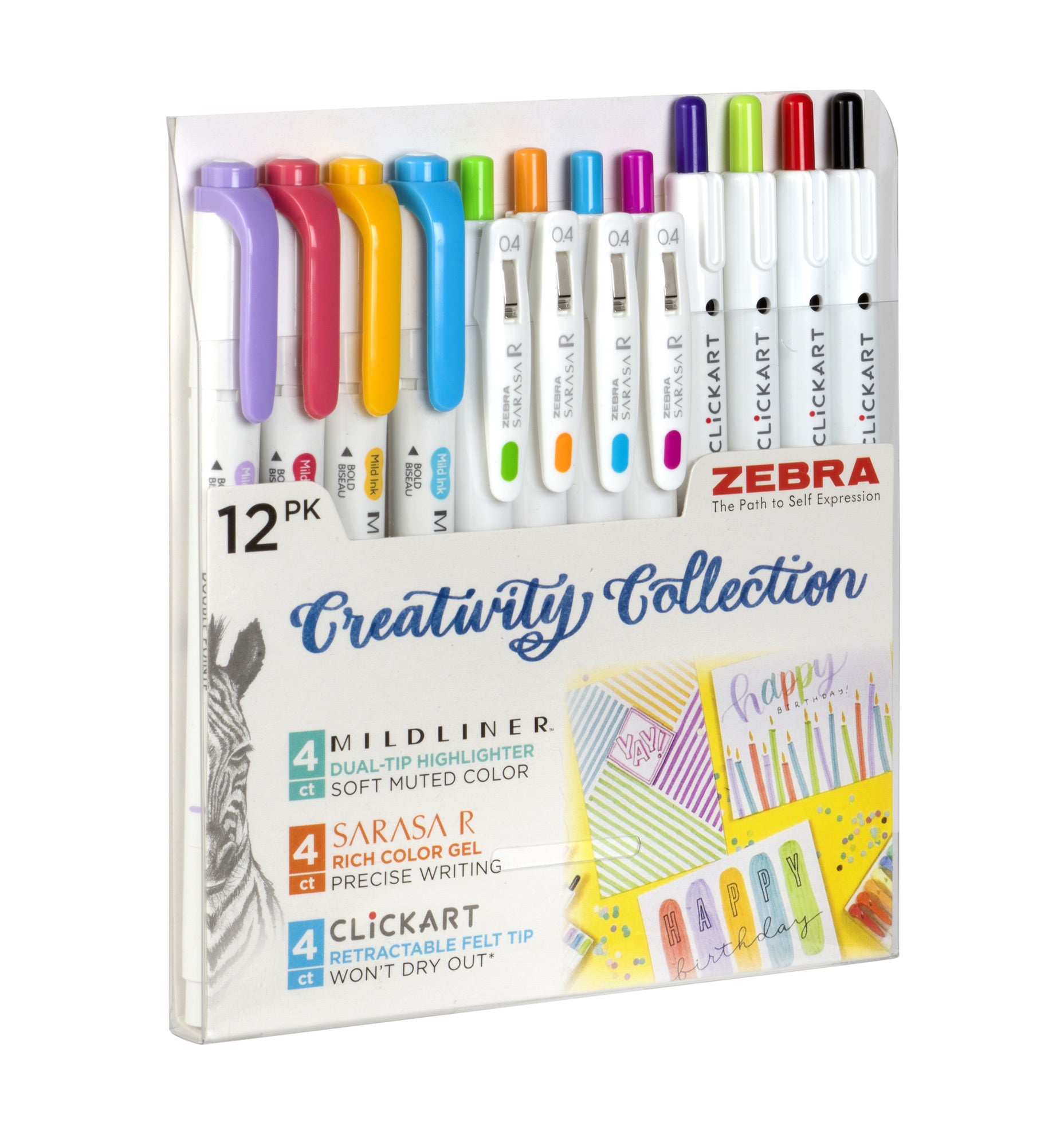 Creativity Collection Asst 12pk – Mildliner HL (4) + Sarasa R (4) + Clickart (4)