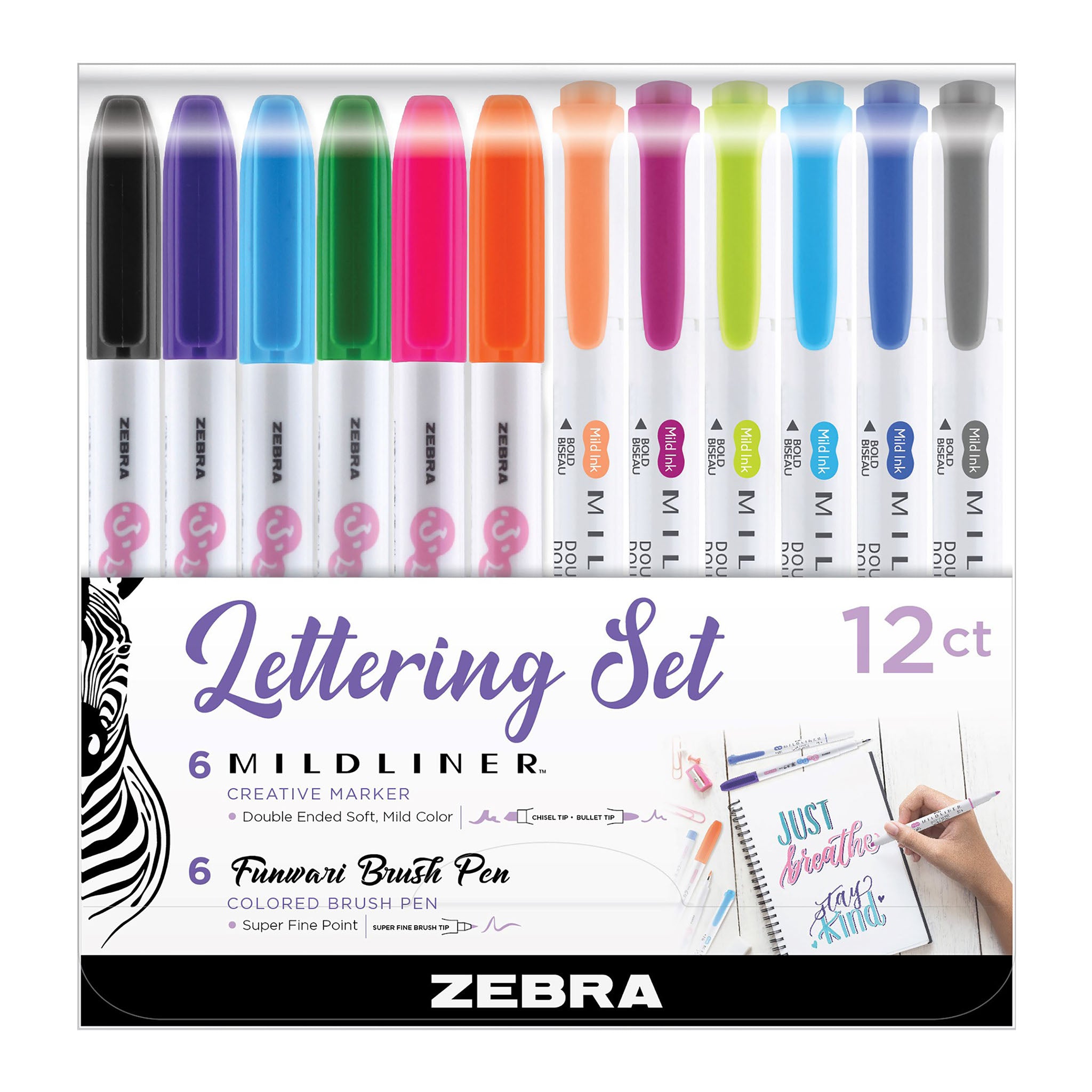 Lettering Set MILDLINER Highlighter & Brush Pen Super Fine Assorted 12 –  Zebra Pen