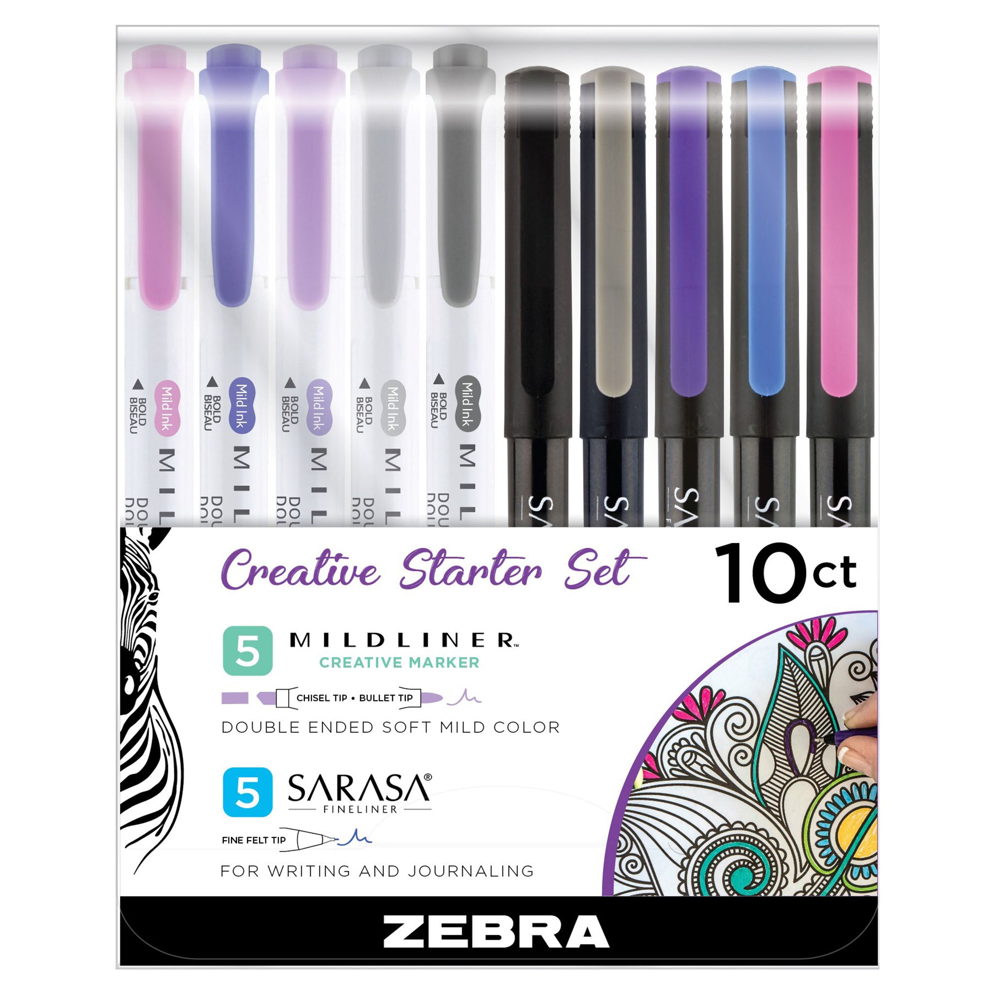 Zebra Pen Mildliner & Fineliner Creative Starter Set Assorted 10pk