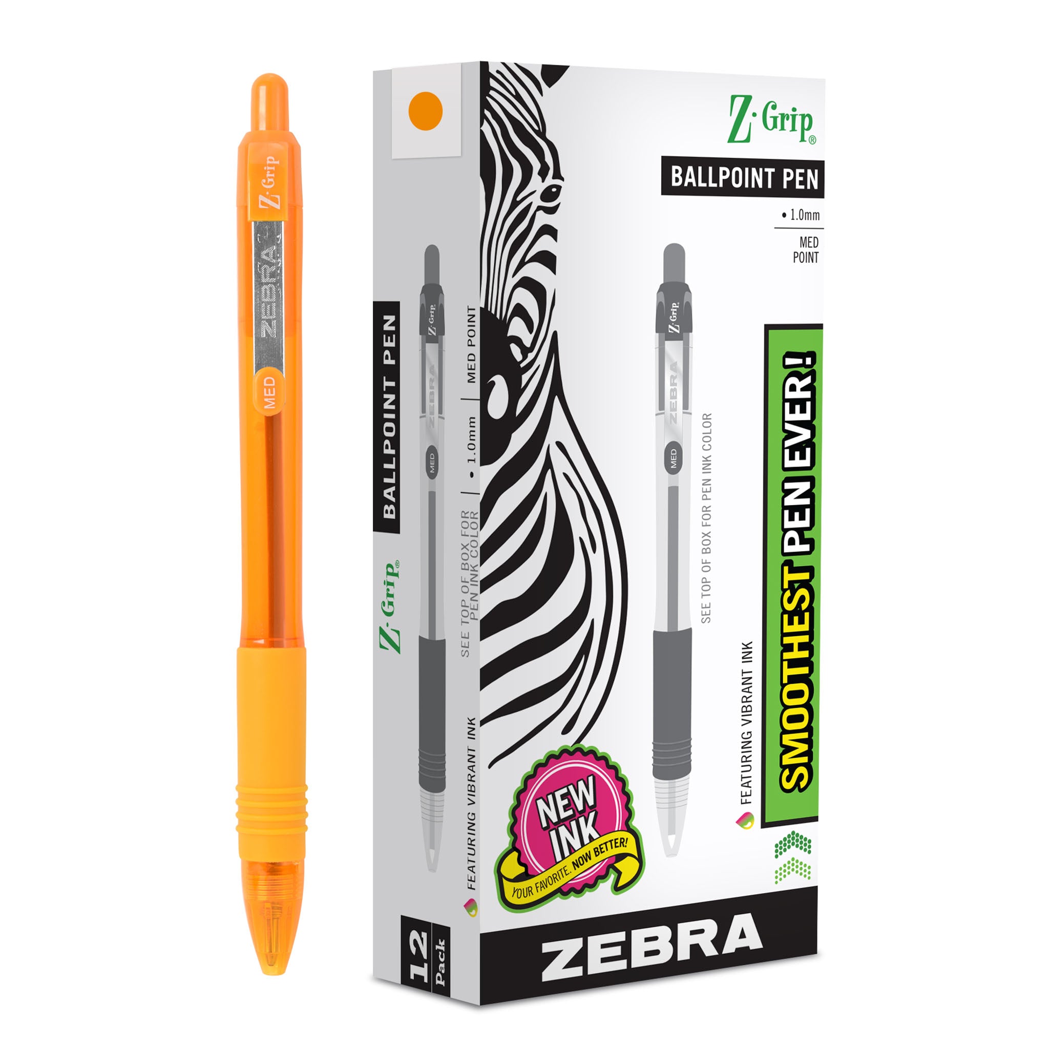 Zebra - Z-Grip Retractable Ballpoint Pen, Black Ink, Medium - 24/Pack -  Sam's Club