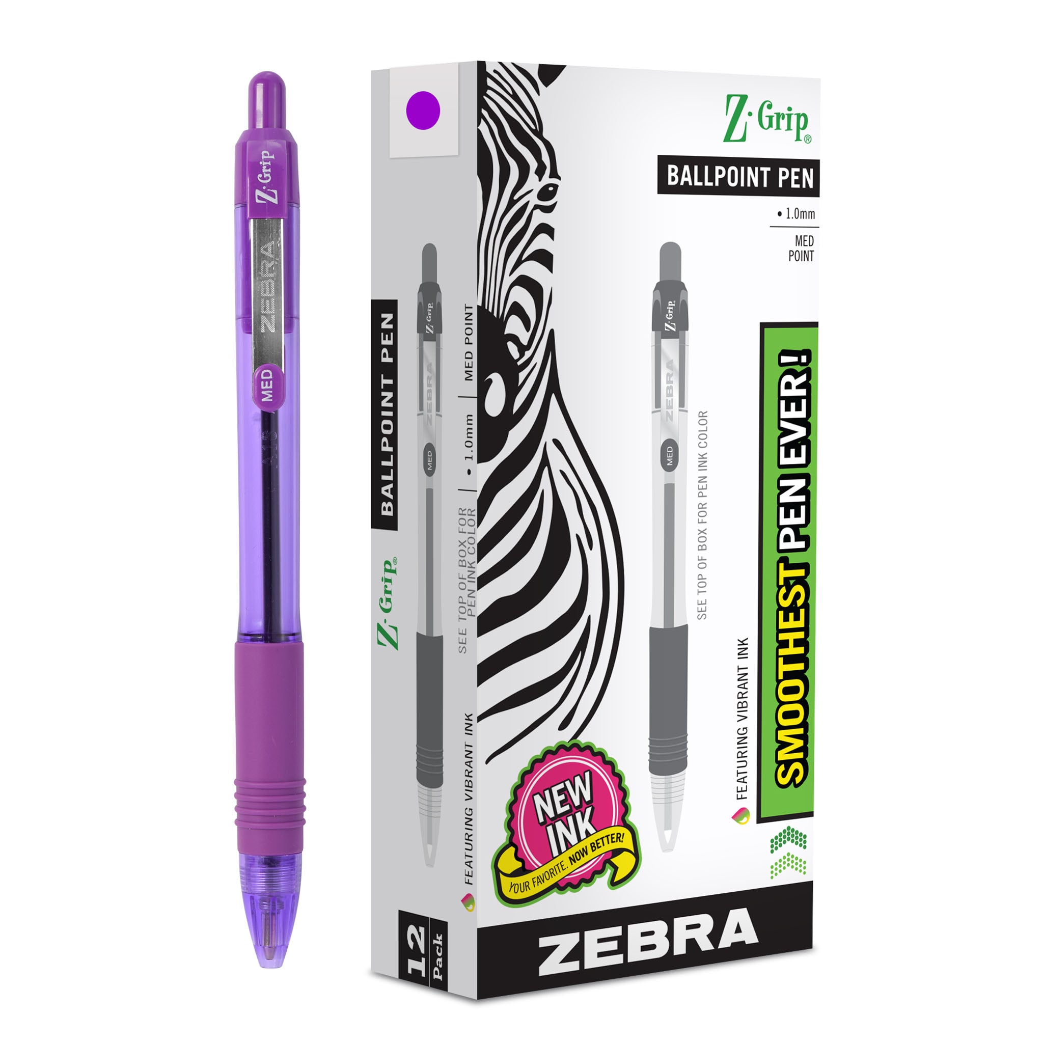 Ballpoint Retractable pens, 3 Pack Purple - Black Ink