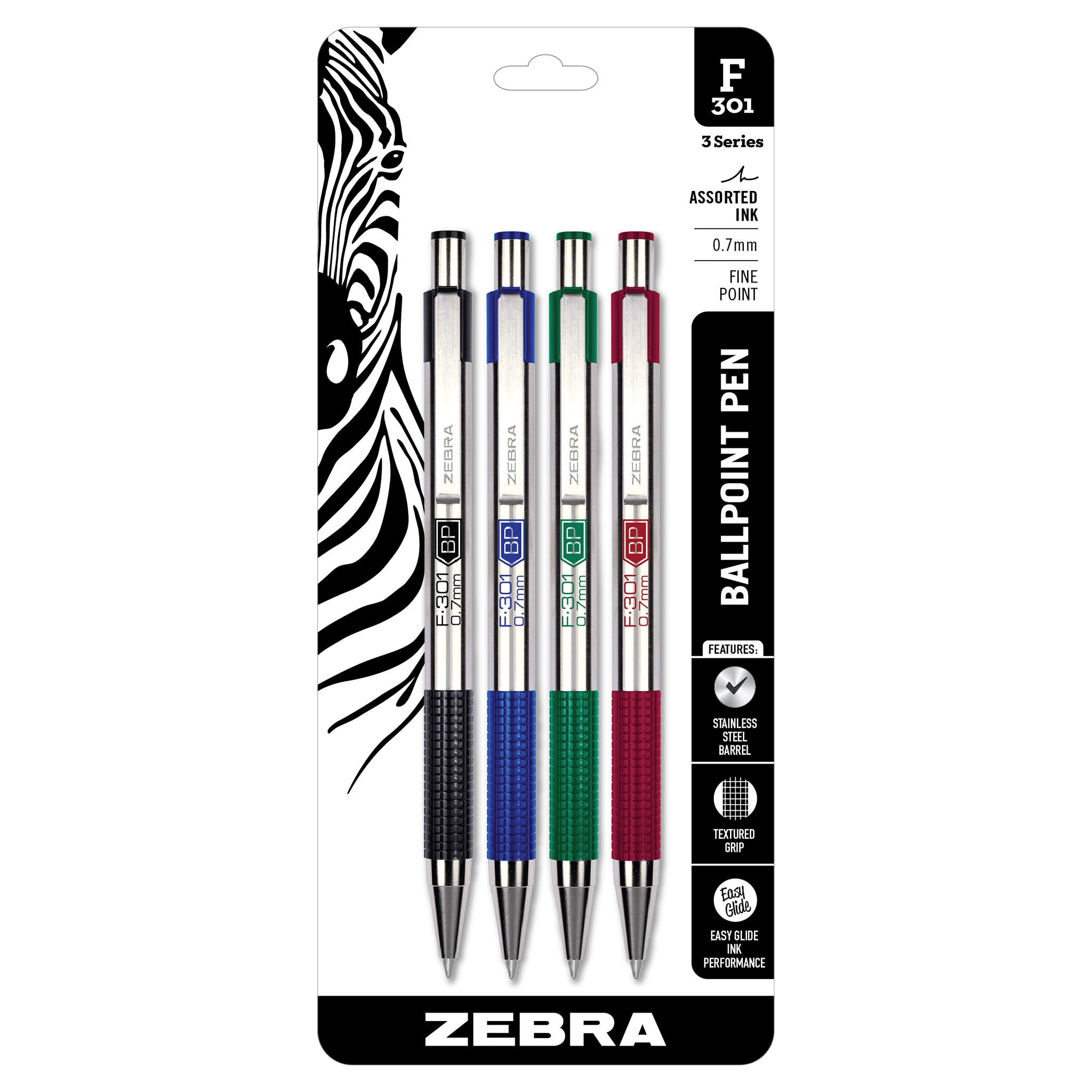 Zebra Pen F-301 Retractable Ballpoint Pen, Fine Point, 0.7Mm, Blue Ink, 12- Pack