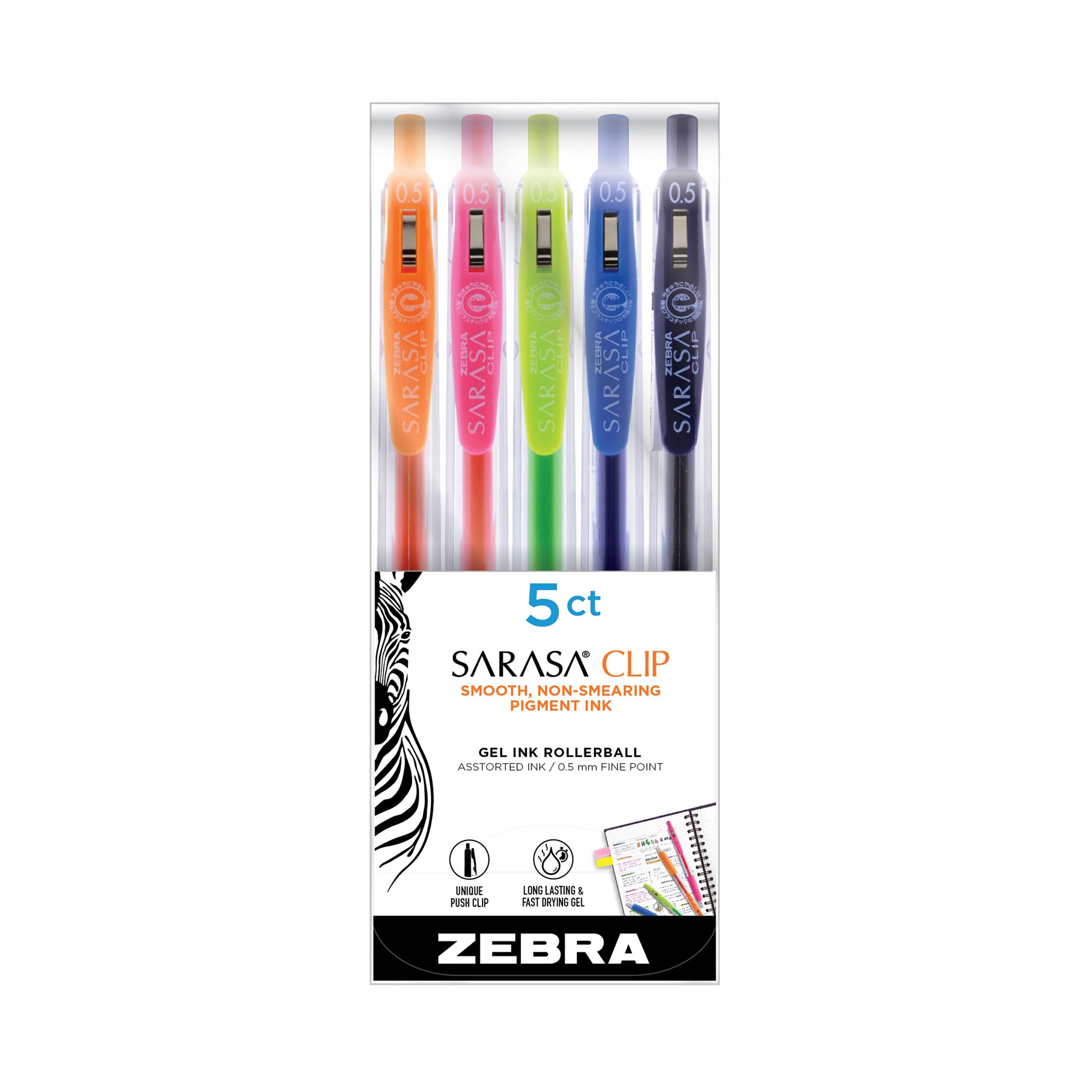 Zebra Sarasa Clip assorted 5-pack colors
