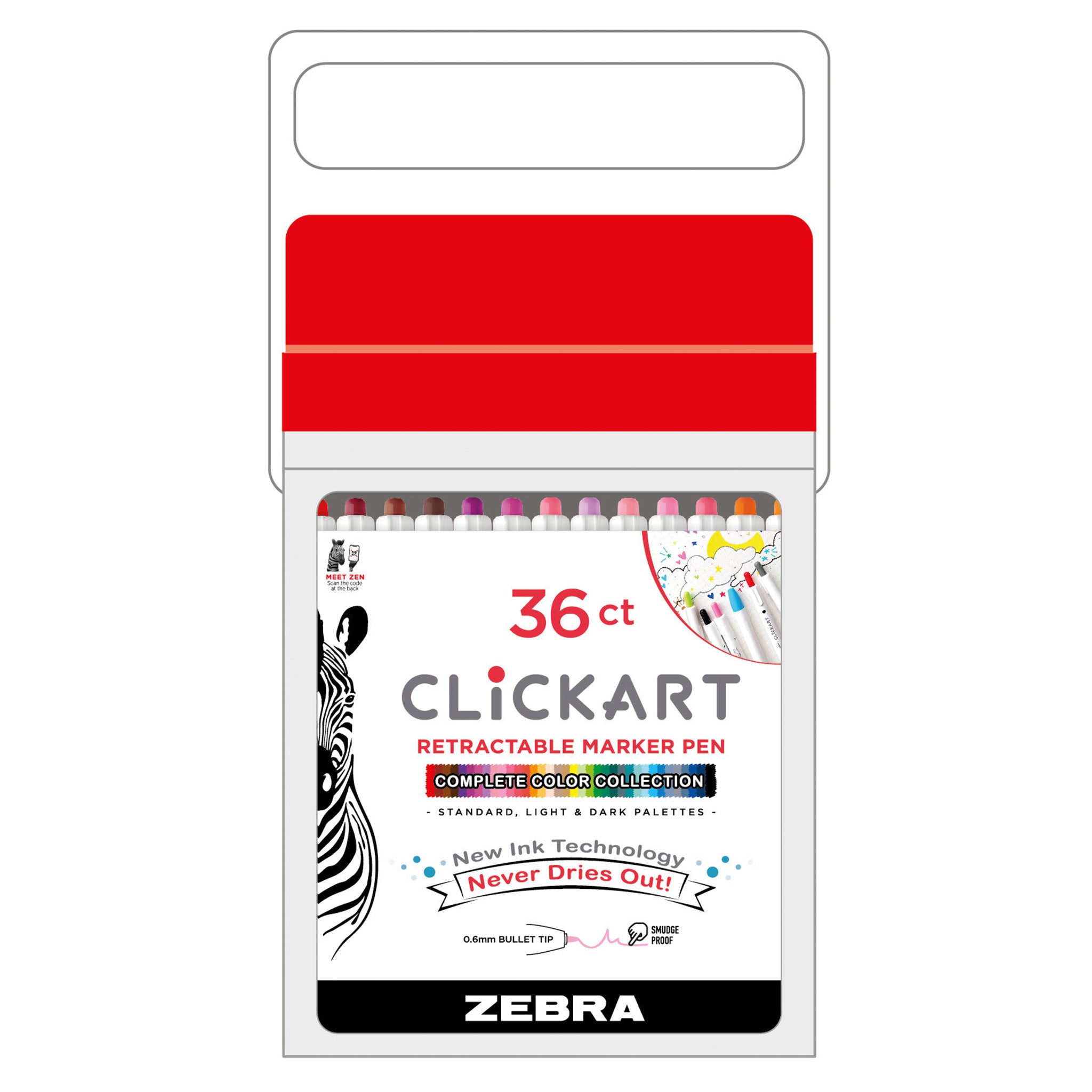 ZEBRA ClickArt Retractable Marker Pen, Fine Point, 0.6mm, Assorted Colors,  6 ct