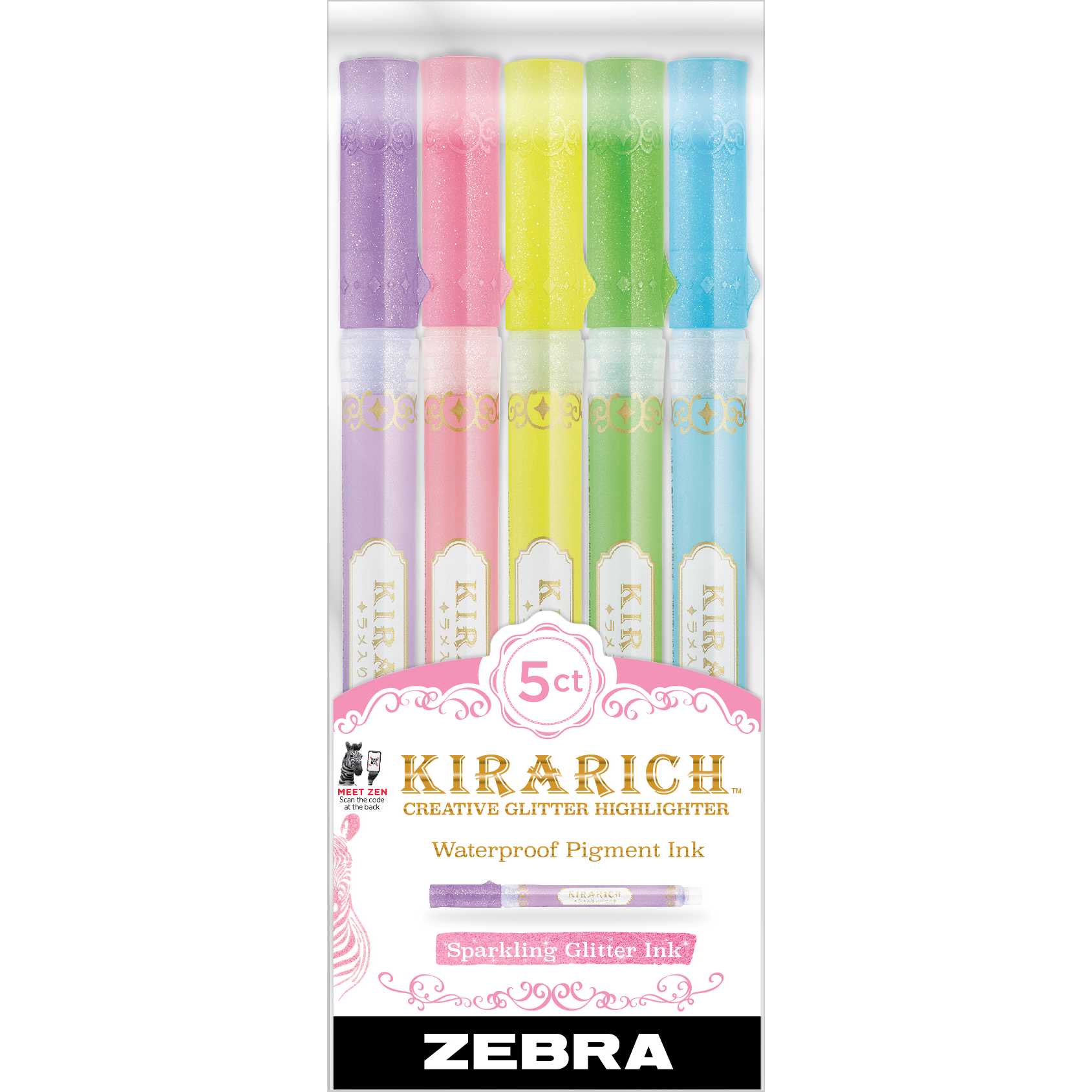 Zebra - Kirarich Glitter Ink Highlighters - Chisel Tip - Light Blue - Pack  of 3