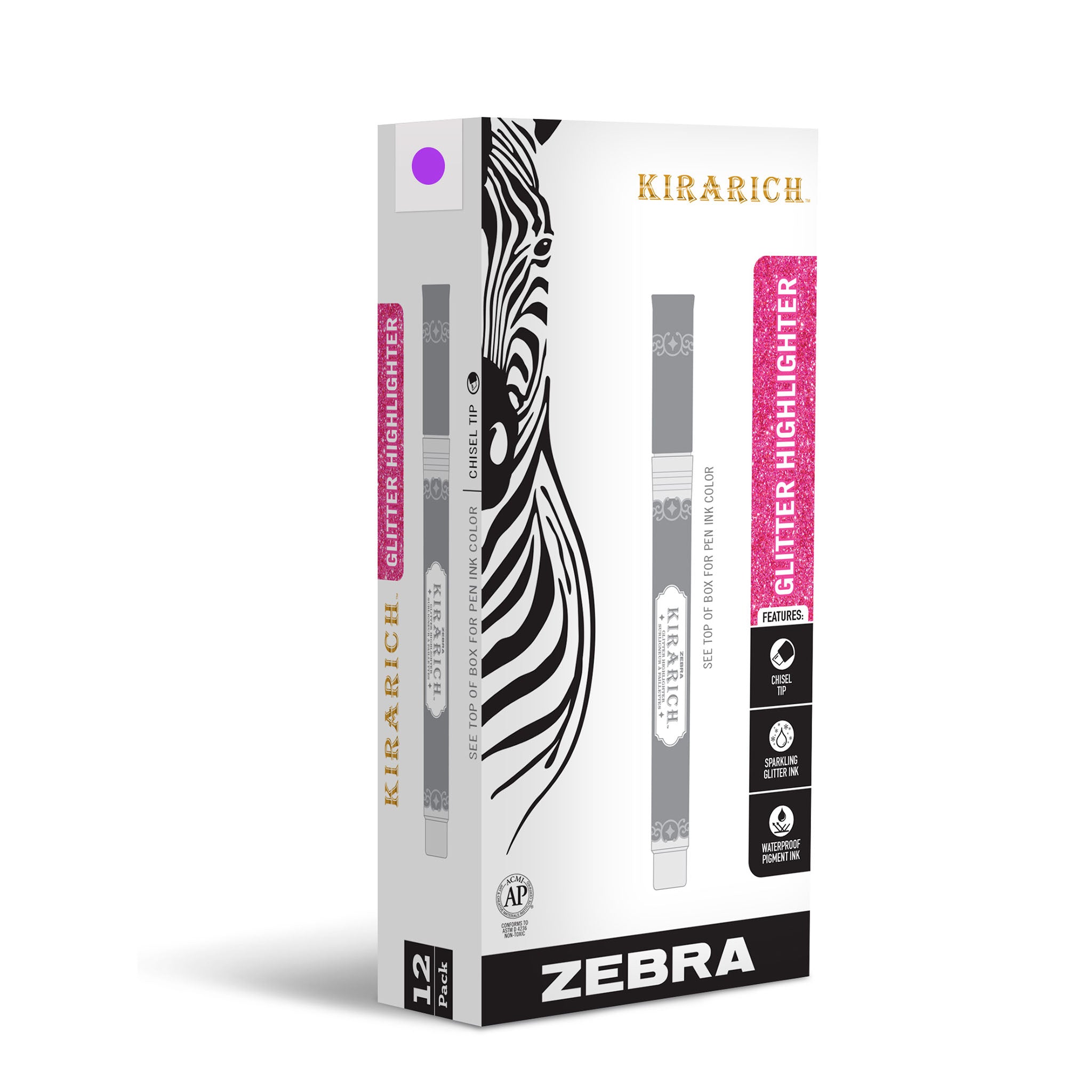 Zebra Kirarich Kira Rich PURPLE GLITTER Highlighter Pearlescent