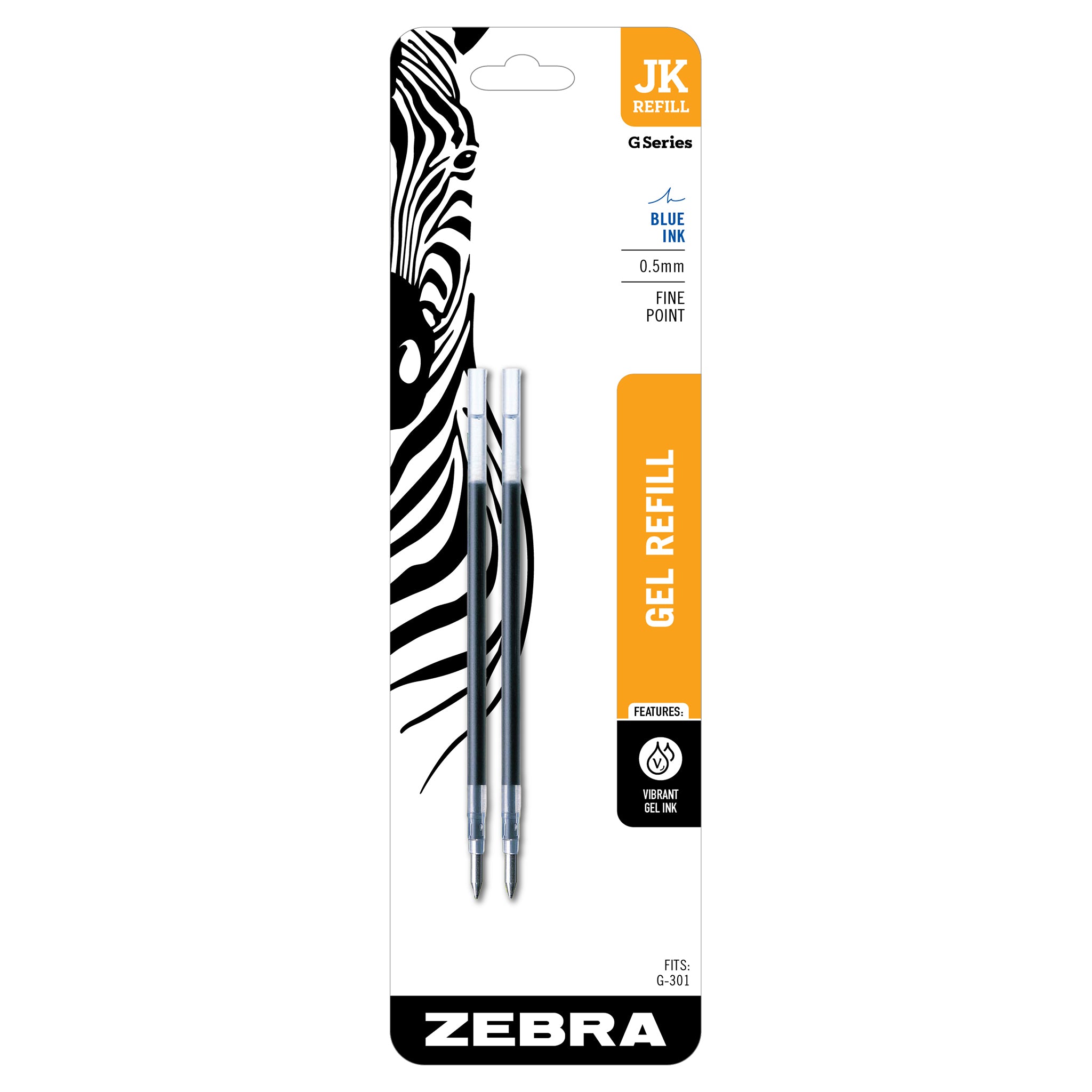 Zebra Refill for Zebra JK G-301 Gel Rollerball Pens, Medium Conical Tip, Black  Ink, 2/Pack