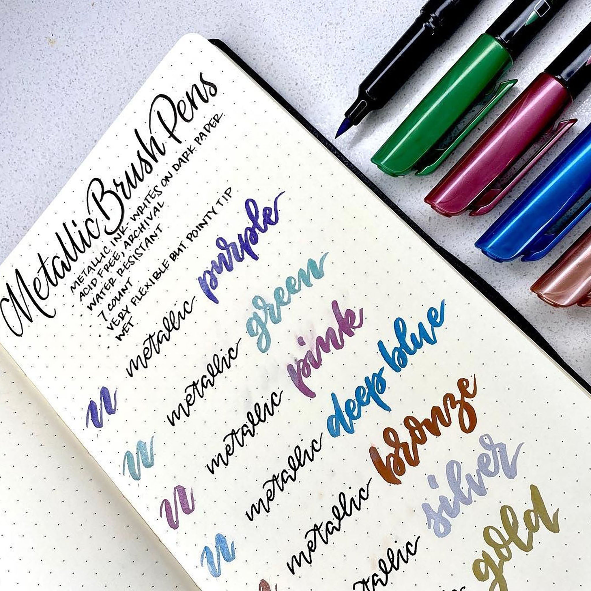 Metallic Brush Pen, Metallic Markers, Brush Pens, Brush Pen Set,  Calligraphy Markers, Colourful Brush Pens, Journal Pens, Scrapbooking Pens  